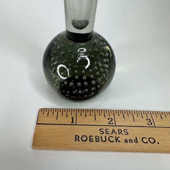 Vintage MCM Handblown Glass Bud Vase Controlled Bubble Smoky Gray 9.5"X2" Flower - Picture 3 of 9